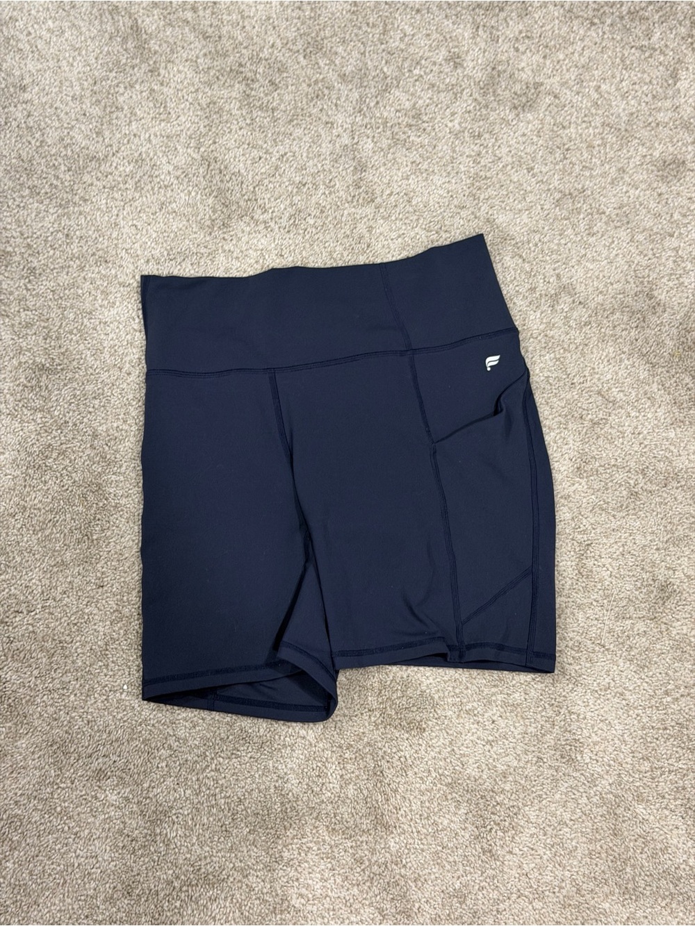Fabletics Navy High-Rise Bike Shorts with Side Pocket Pureluxe
